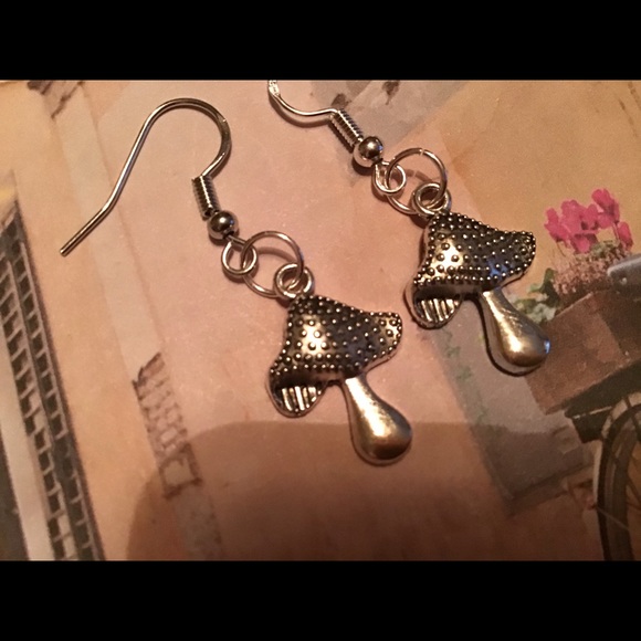 Mushroom 925 silver earrings boho bohemian gypsy handmade festival gift - Picture 3 of 7